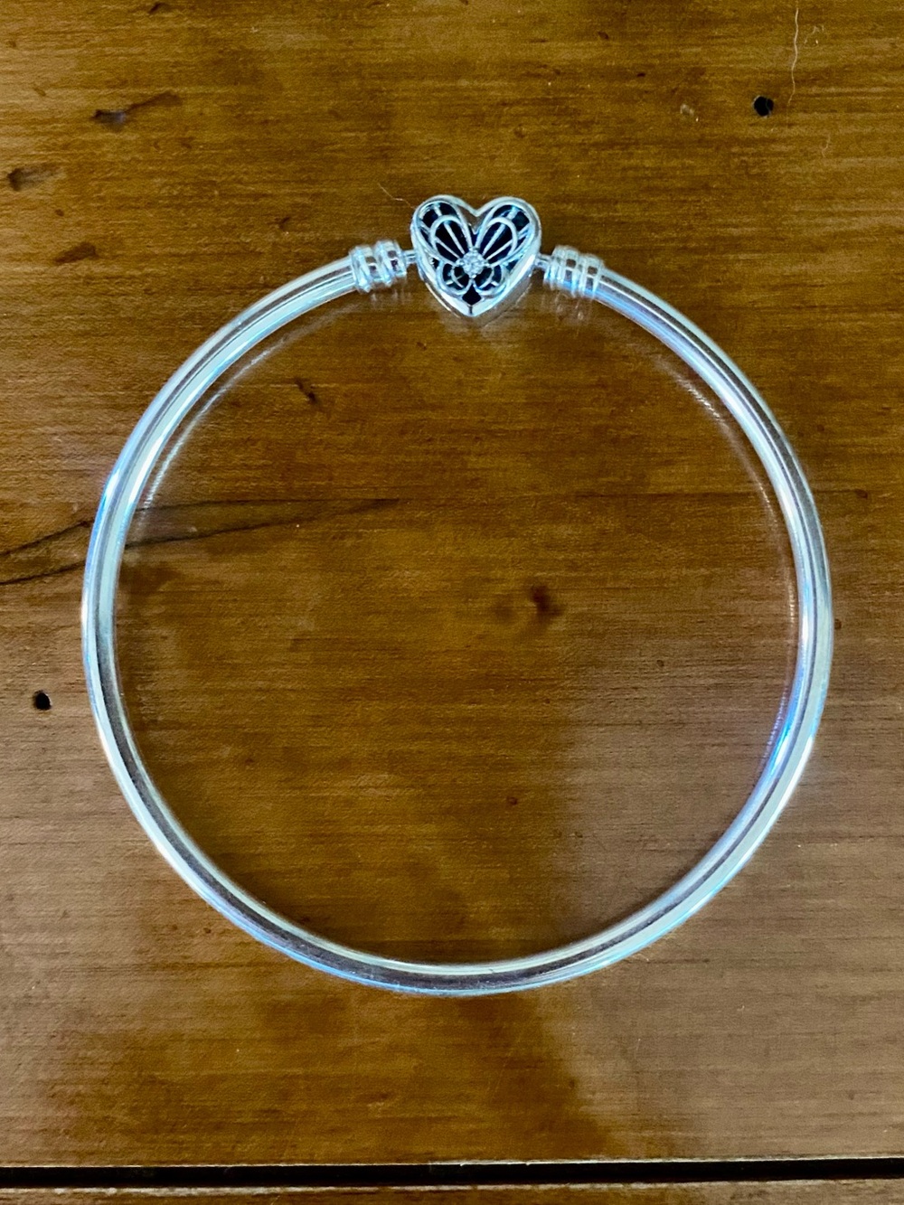 Pandora Moments Heart & Butterfly Sterling Silver Bangle Bracelet size 7 1/4”